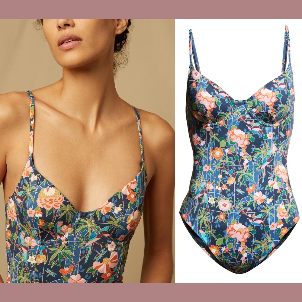 NEW $245 Onia [ XS ] Chelsea One Piece Swimsuit in Navy Multi Jungle Mosaic 7062 - Picture 2 of 16
